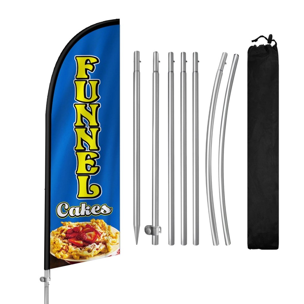 8FT Funnel Cake Sign Feather Flag with Stainless Steel Pole Kit(2m flag set)