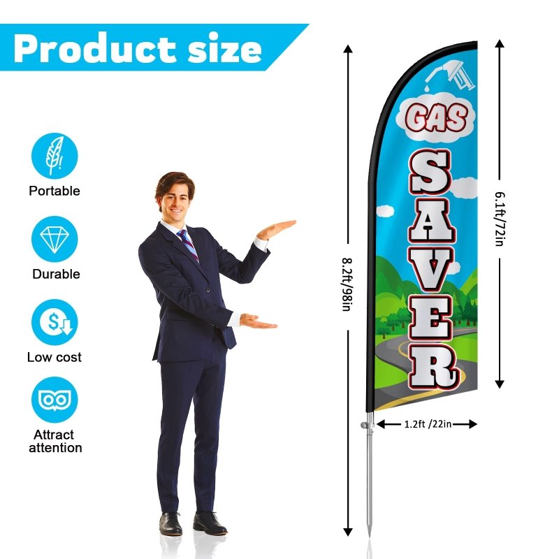 8FT Gas Saver Banner Feather Flag with Stainless Steel Pole Kit(2m flag set)