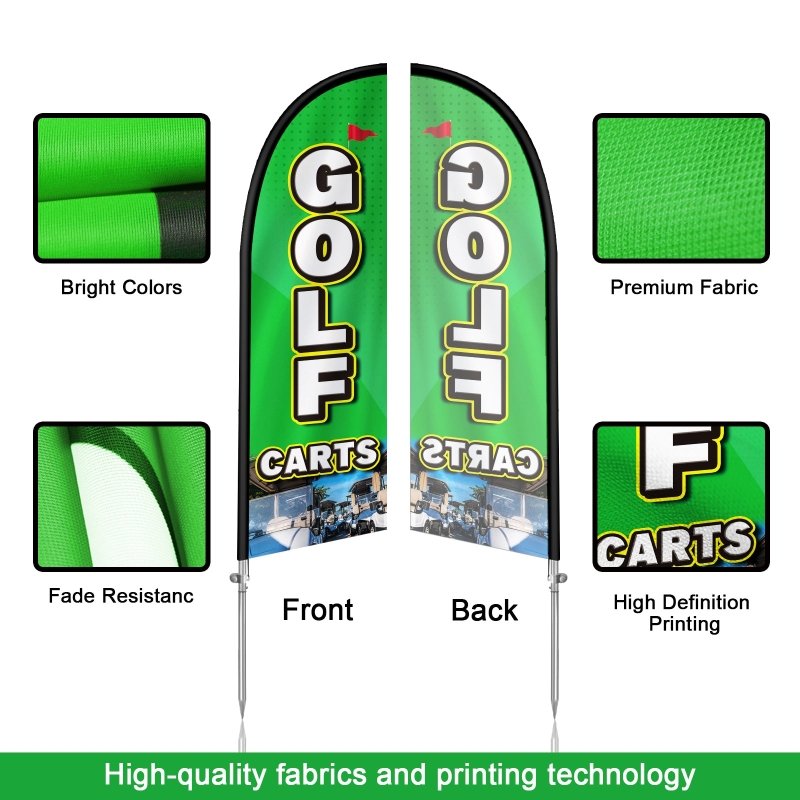 8FT Golf Cars Banner Feather Flag with Stainless Steel Pole Kit(2m flag set)