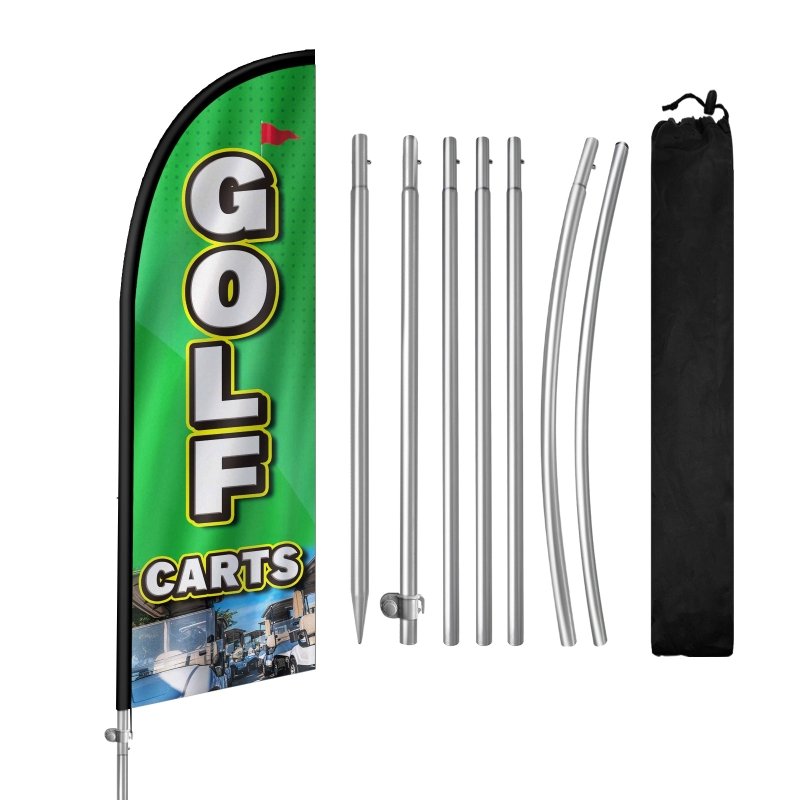 8FT Golf Cars Banner Feather Flag with Stainless Steel Pole Kit(2m flag set)