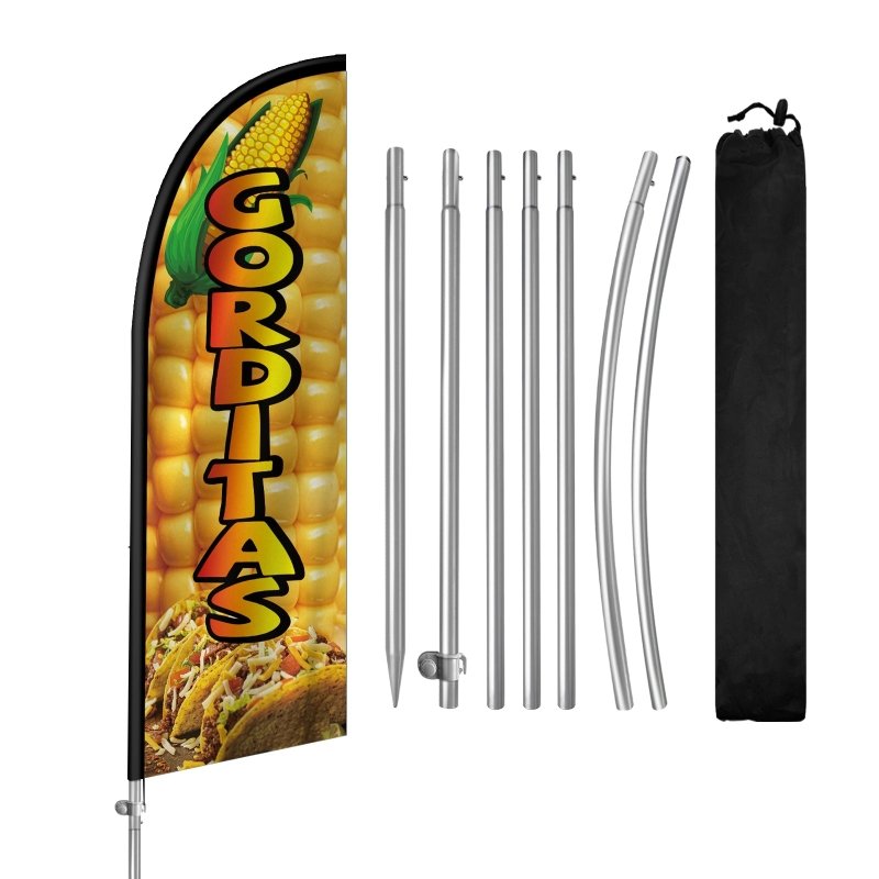 8FT Gorditas Banner Feather Flag with Stainless Steel Pole Kit(2m flag set)