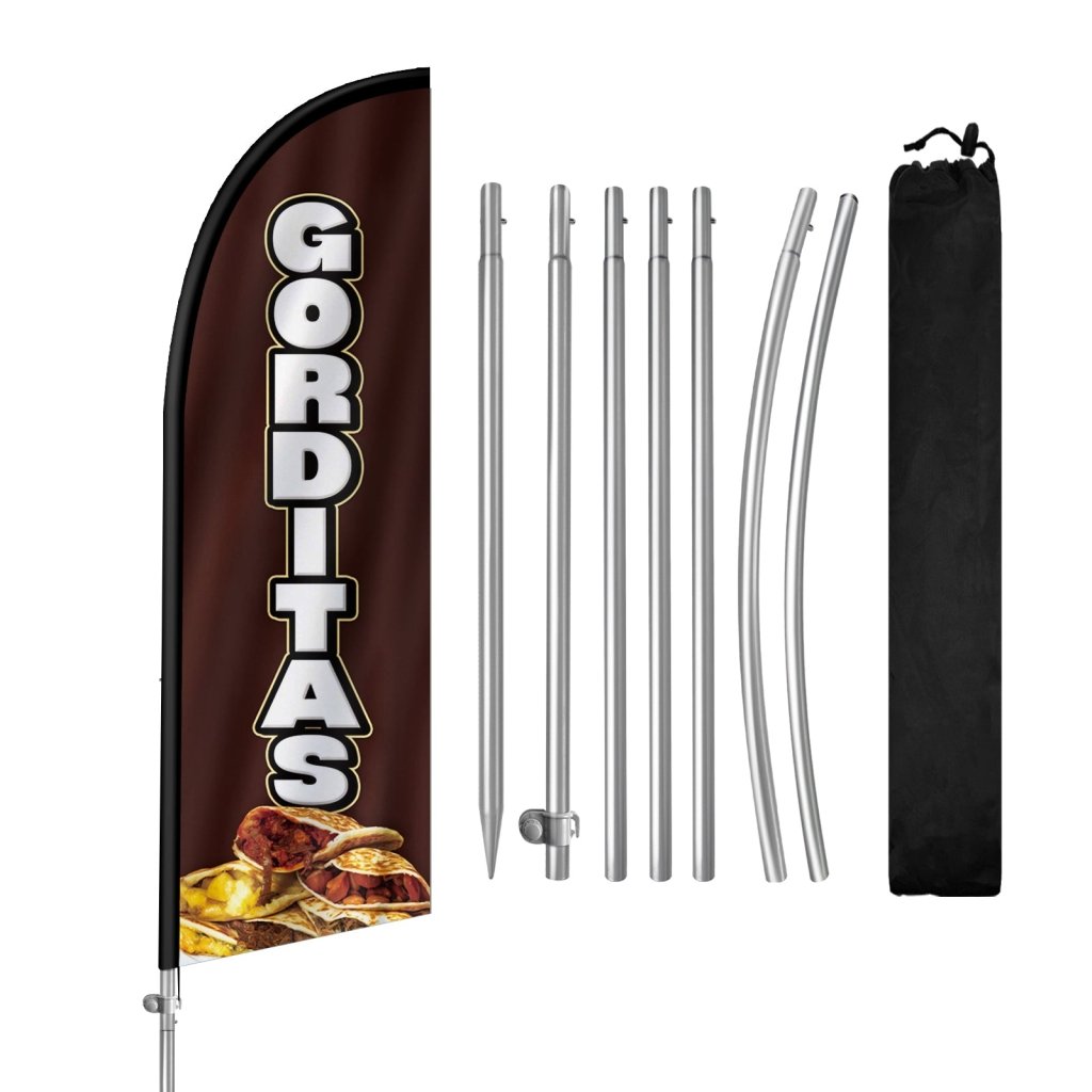 8FT Gorditas Feather Flag with Stainless Steel Pole Kit(2m flag set)