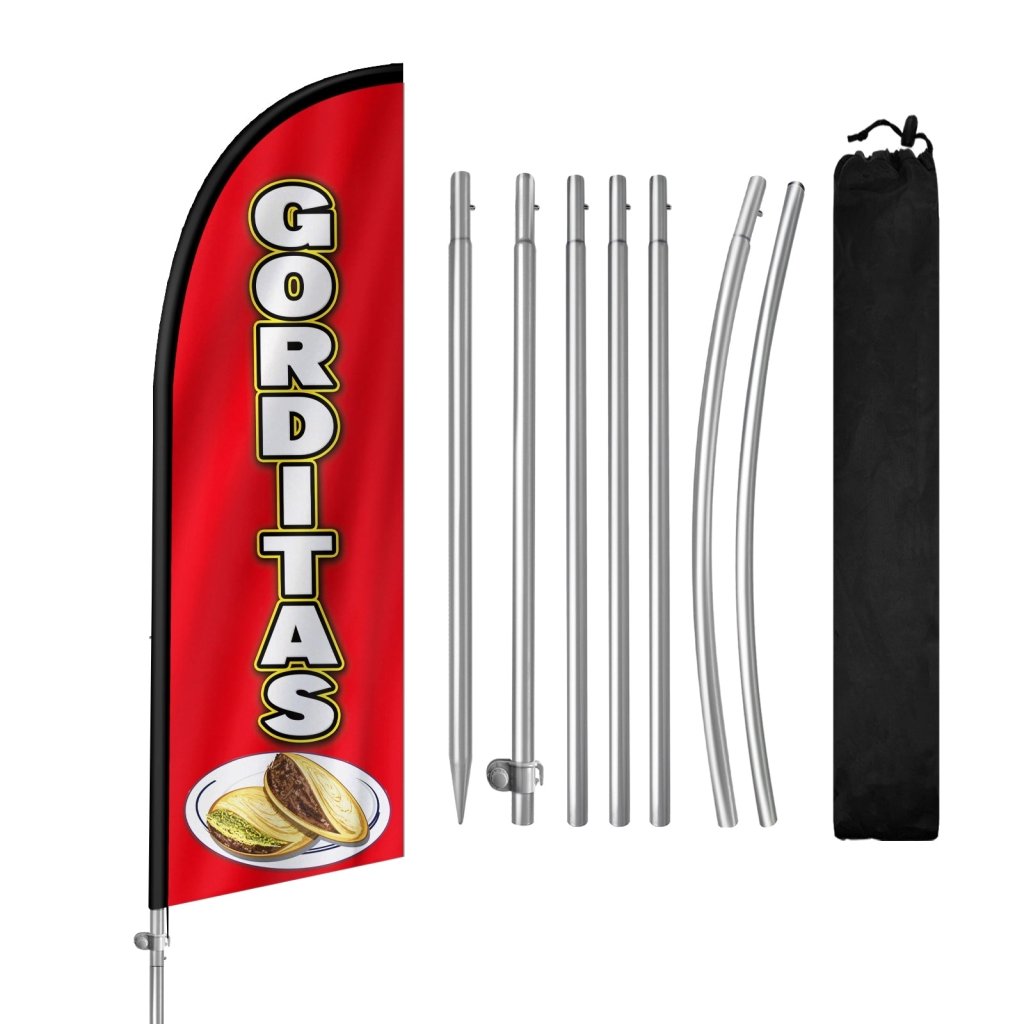 8FT Gorditas Red Feather Flag with Stainless Steel Pole Kit(2m flag set)