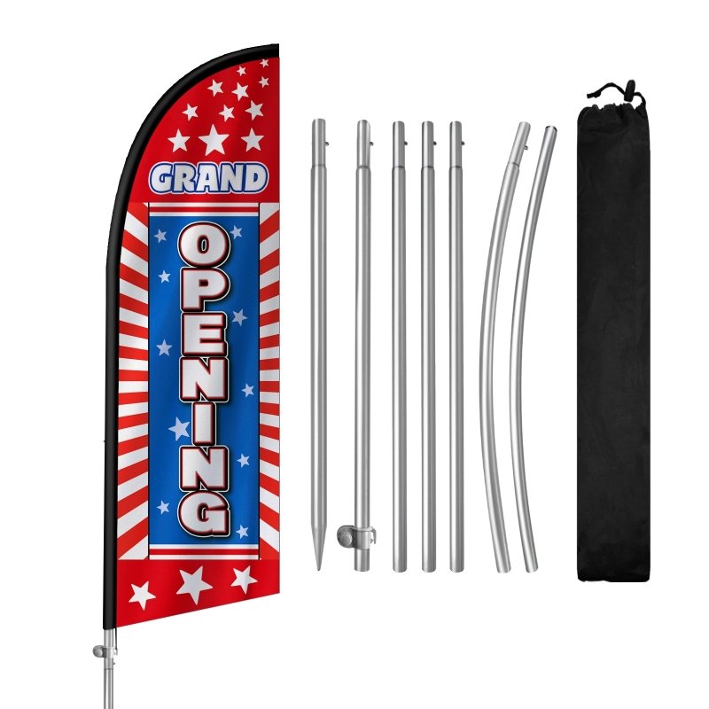 8FT Grand Opening Red 01 Banner Feather Flag with Stainless Steel Pole Kit(2m flag set)