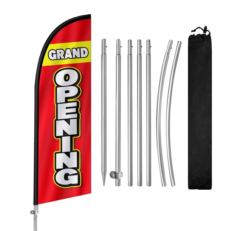 8FT Grand Opening Red Banner Feather Flag with Stainless Steel Pole Kit(2m flag set)