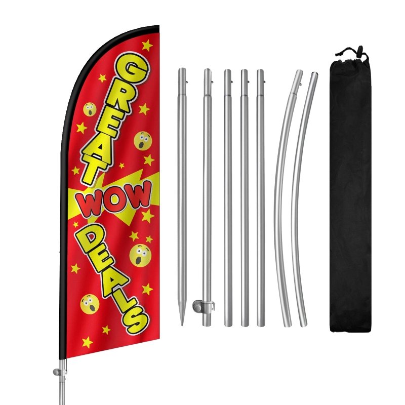 8FT Great Deals Wow! Banner Feather Flag with Stainless Steel Pole Kit(2m flag set)