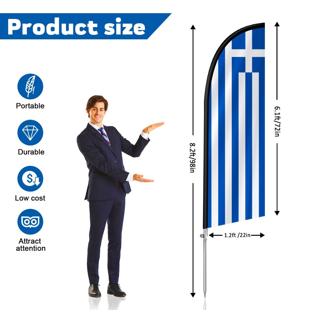 8FT Greece Feather Flag with Stainless Steel Pole Kit(2m flag set)