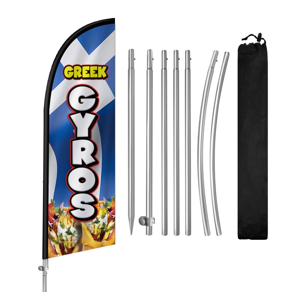 8FT Greek Gyros Feather Flag with Stainless Steel Pole Kit(2m flag set)