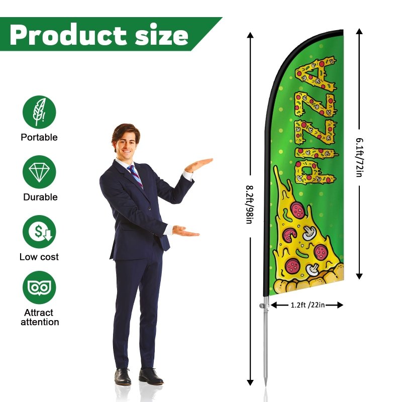 8FT Green 01 Pizza Banner Feather Flag Pole Kit(2m flag set)