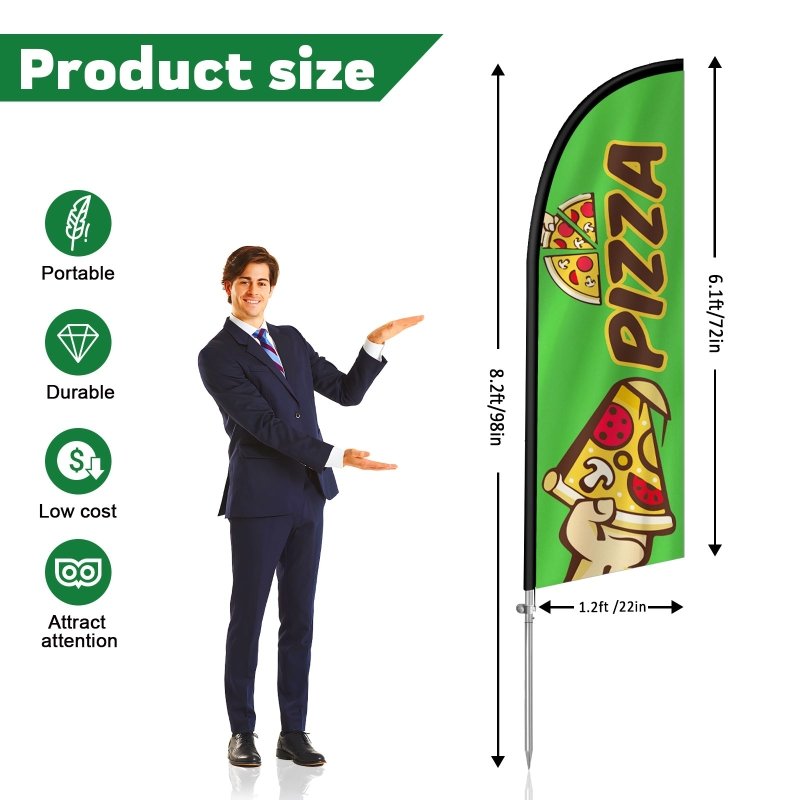 8FT Green 02 Pizza Banner Feather Flag Pole Kit(2m flag set)