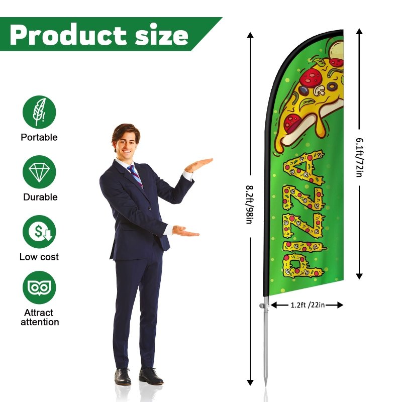 8FT Green 03 Pizza Banner Feather Flag Pole Kit(2m flag set)