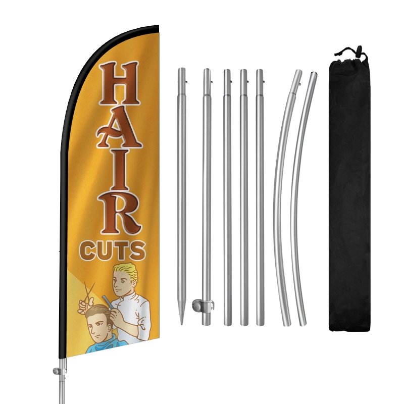 8FT Hair Cuts Banner Feather Flag with Stainless Steel Pole Kit(2m flag set)