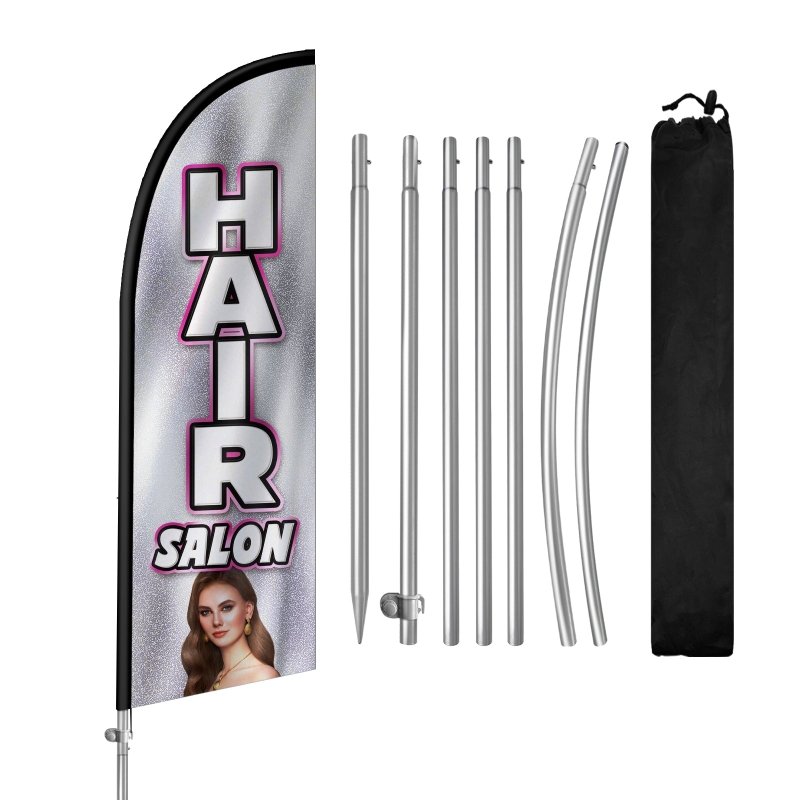 8FT Hair Salon Banner Feather Flag with Stainless Steel Pole Kit(2m flag set)