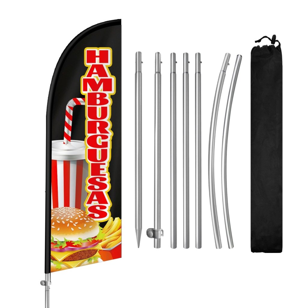 8FT Hamburguesas Feather Flag with Stainless Steel Pole Kit(2m flag set）