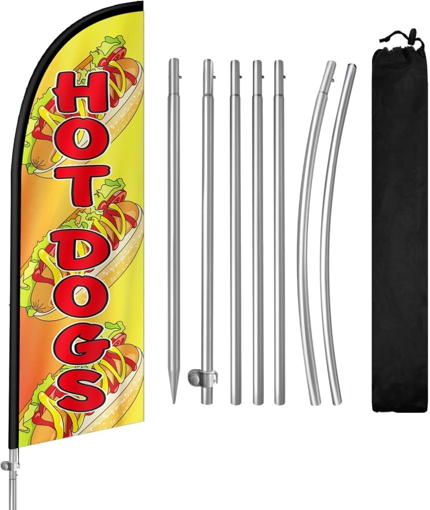 8FT Hot Dogs 03 Banner Feather Flag with Pole Kit/Ground Stake(2m flag set)