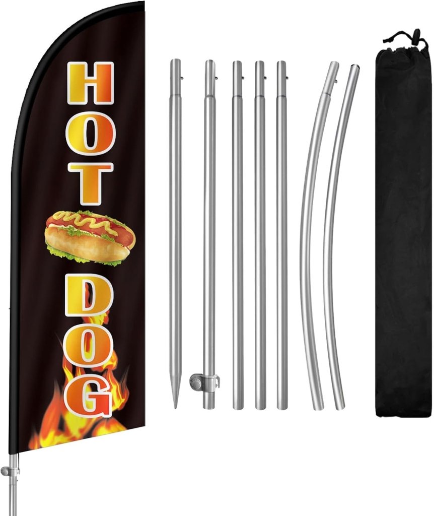 8FT Hot Dogs 04 Banner Feather Flag with Pole Kit/Ground Stake(2m flag set)