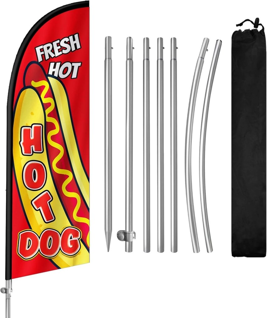 8FT Hot Dogs 05 Banner Feather Flag with Pole Kit/Ground Stake(2m flag set)