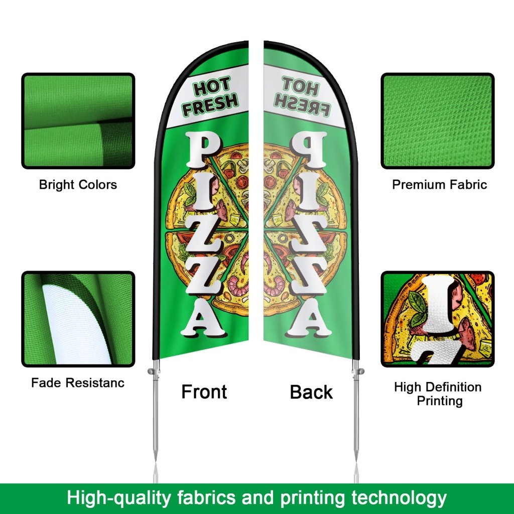 8FT Hot Fresh Pizza Green Feather Flag Pole Kit(2m flag set)