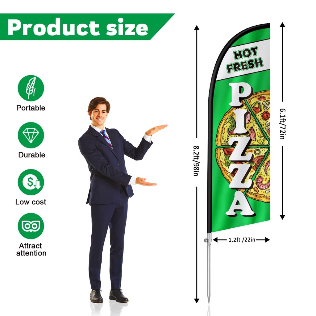 8FT Hot Fresh Pizza Green Feather Flag Pole Kit(2m flag set)