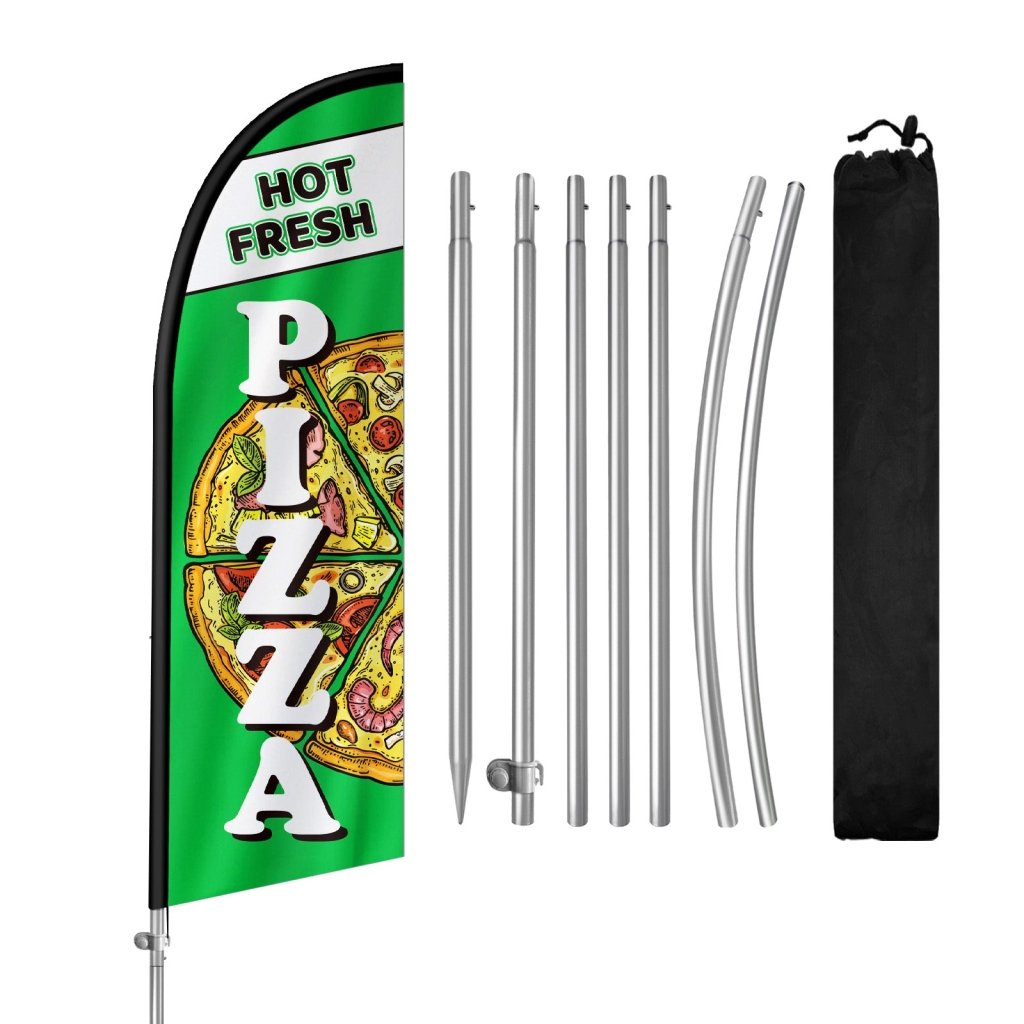 8FT Hot Fresh Pizza Green Feather Flag Pole Kit(2m flag set)