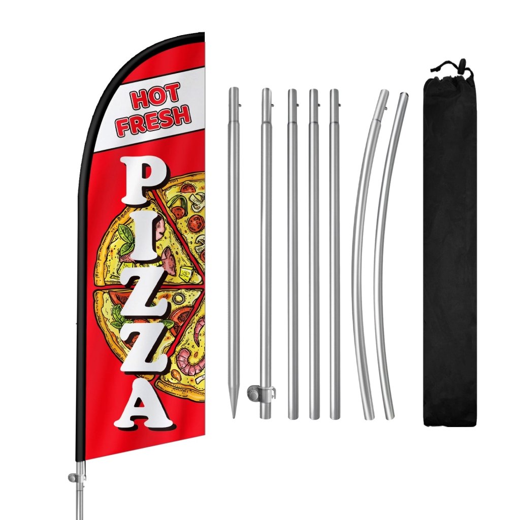 8FT Hot Fresh Pizza Red Feather Flag Pole Kit(2m flag set)