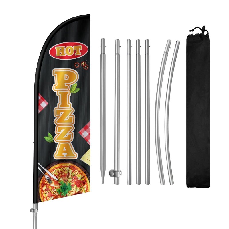 8FT Hot Pizza Banner Feather Flag with Stainless Steel Pole Kit(2m flag set)