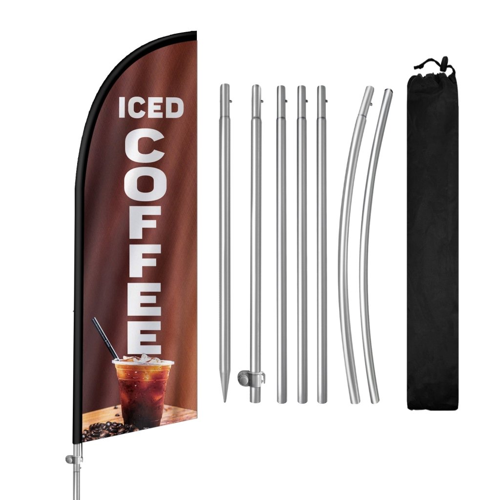 8FT Ice Coffee Feather Flag with Stainless Steel Pole Kit(2m flag set)