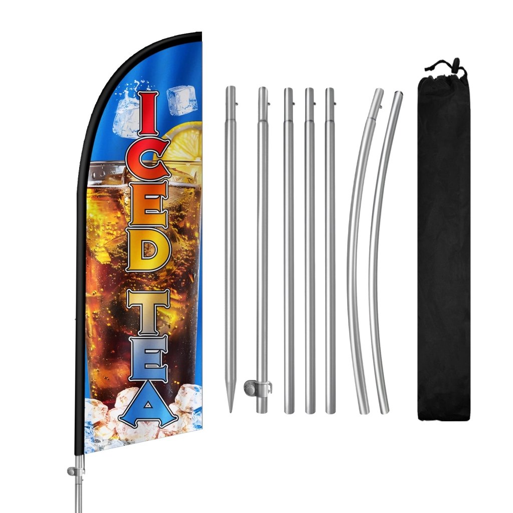 8FT Iced Tea Sign Feather Flag with Stainless Steel Pole Kit(2m flag set)