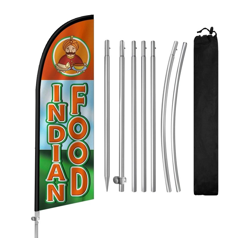 8FT Indian Food Banner Feather Flag with Stainless Steel Pole Kit(2m flag set)