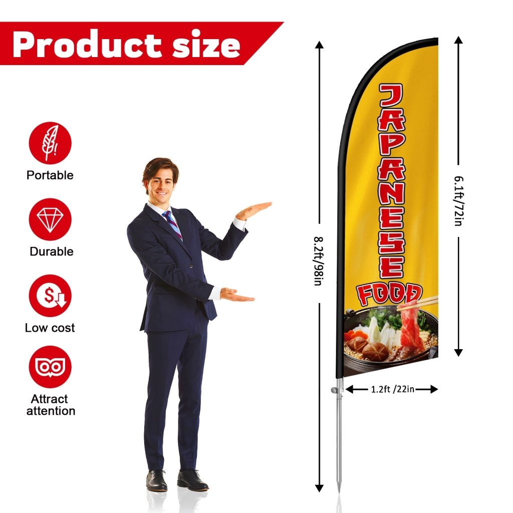 8FT Japanese Food sign Feather Flag with Stainless Steel Pole Kit(2m flag set)