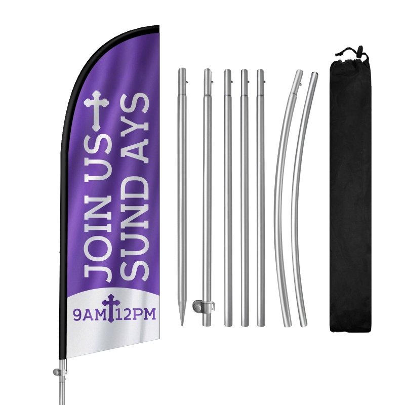 8FT Join Us&Sund Ays Banner Feather Flag with Stainless Steel Pole Kit(2m flag set)