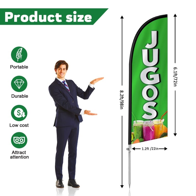 8FT Jugos Banner Feather Flag with Stainless Steel Pole Kit(2m flag set)