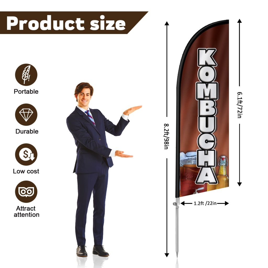 8FT Kombucha Feather Flag with Stainless Steel Pole Kit(2m flag set)