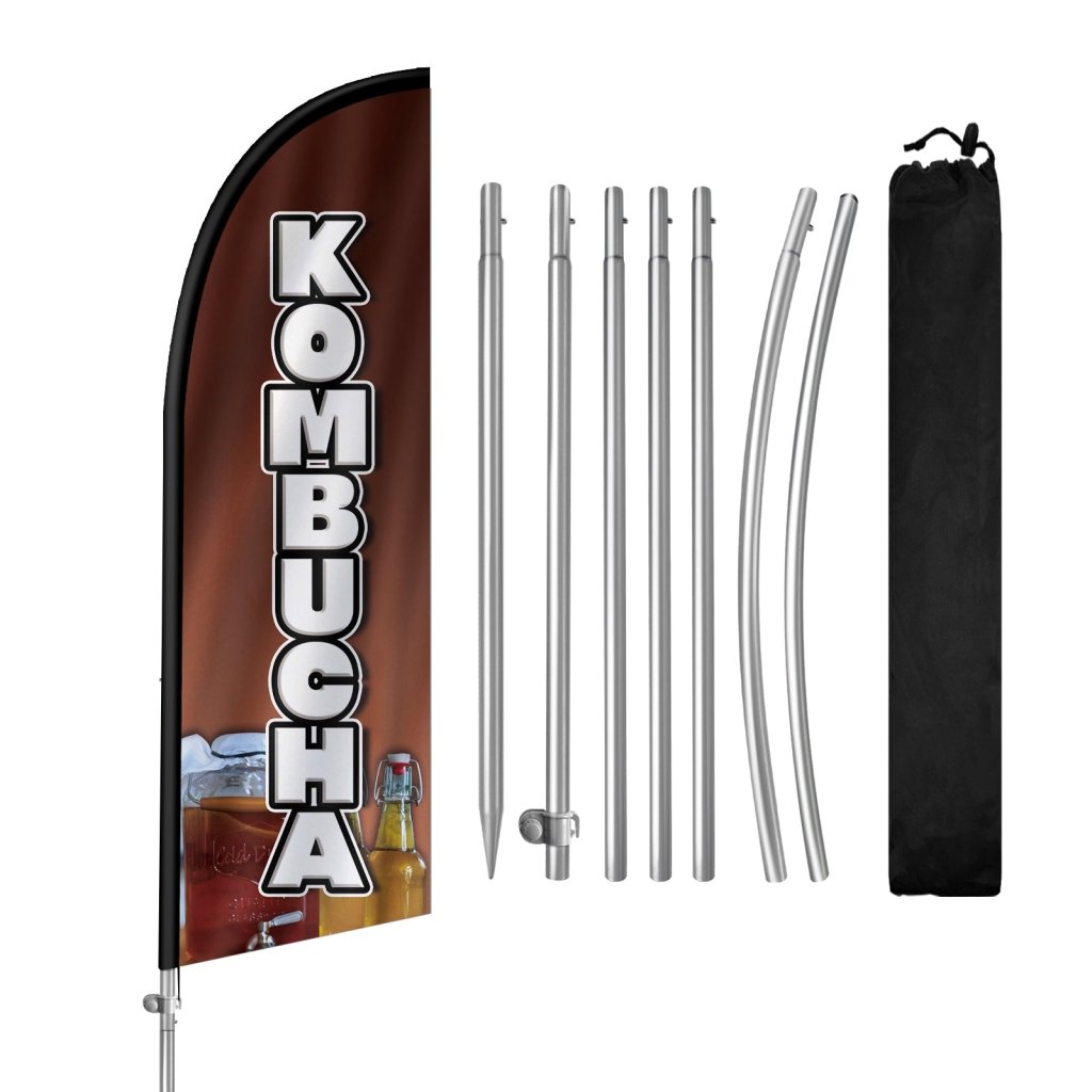 8FT Kombucha Feather Flag with Stainless Steel Pole Kit(2m flag set)