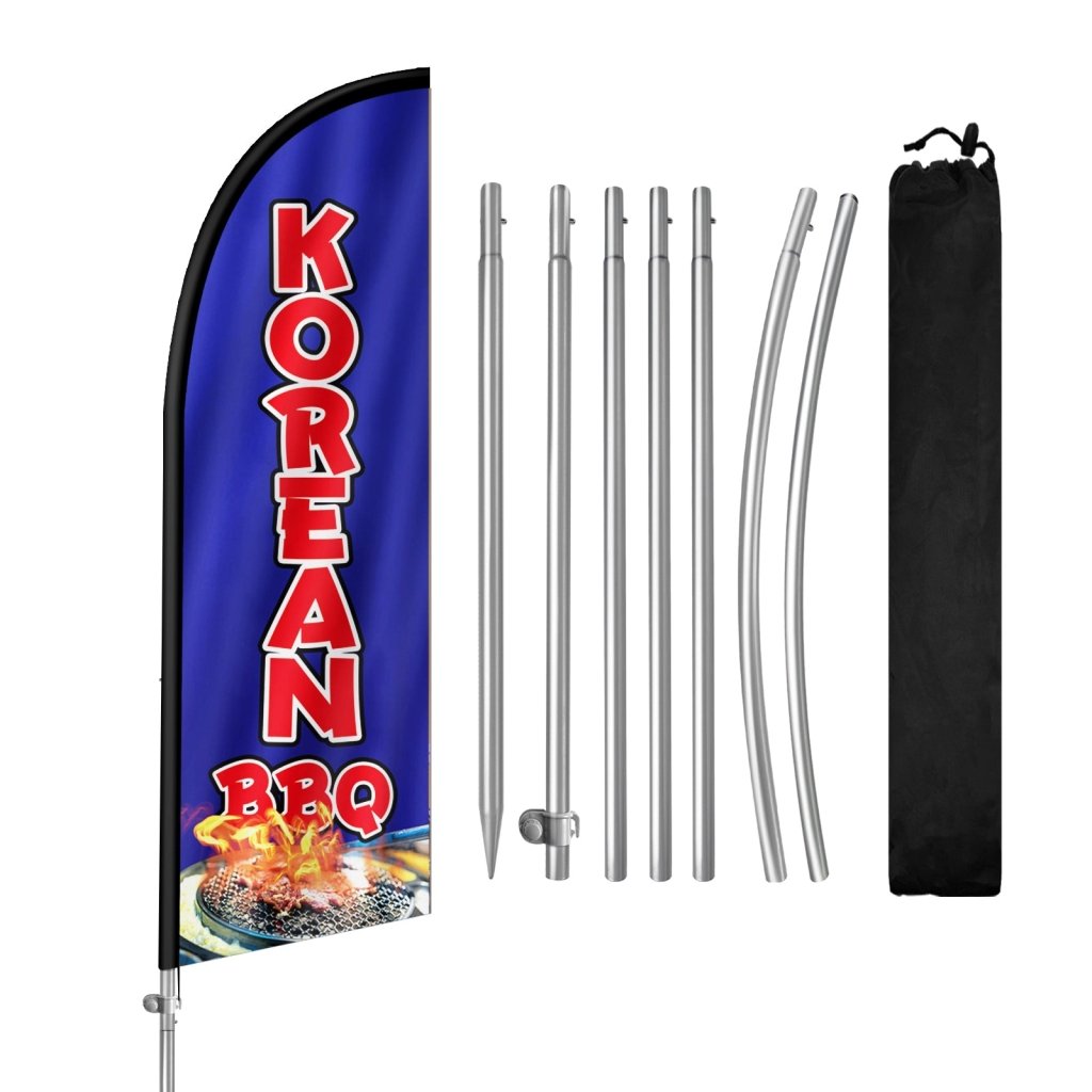 8FT Korean Bbq Sign Feather Flag with Stainless Steel Pole Kit(2m flag set)