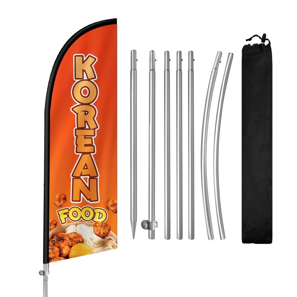 8FT Korean Food Feather Flag with Stainless Steel Pole Kit(2m flag set)