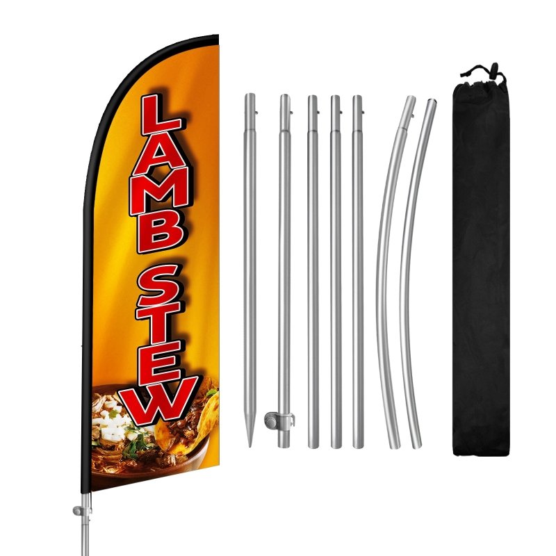 8FT Lamb Stew Banner Feather Flag with Stainless Steel Pole Kit(2m flag set)