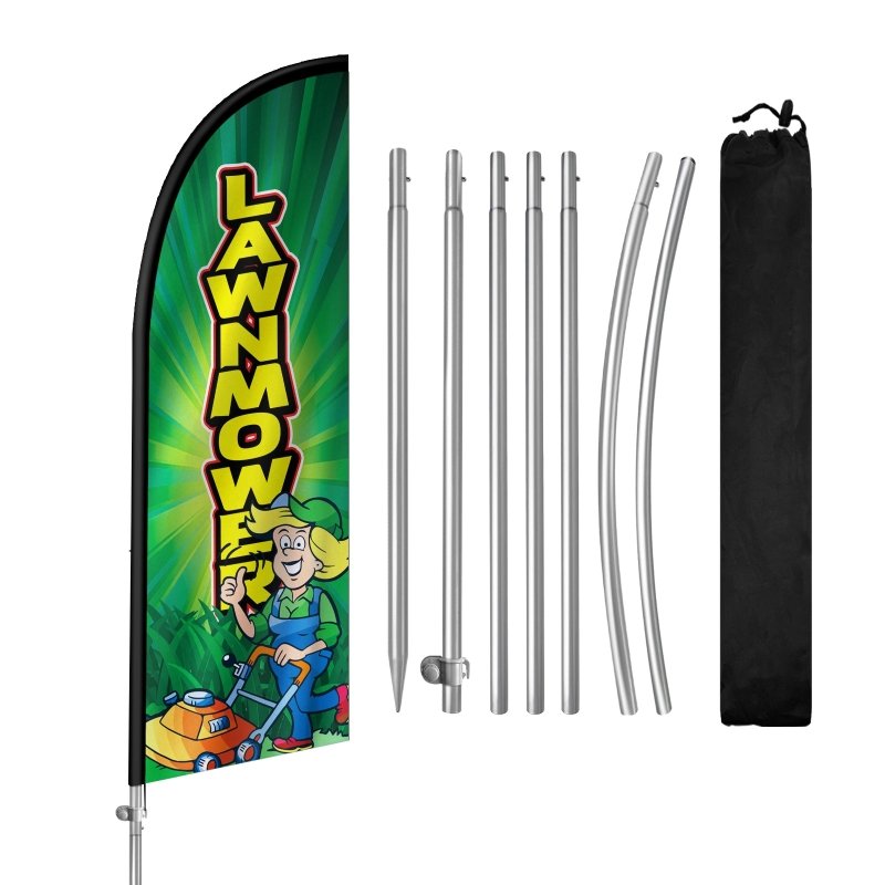 8FT Lawnmower Banner Feather Flag with Stainless Steel Pole Kit(2m flag set)