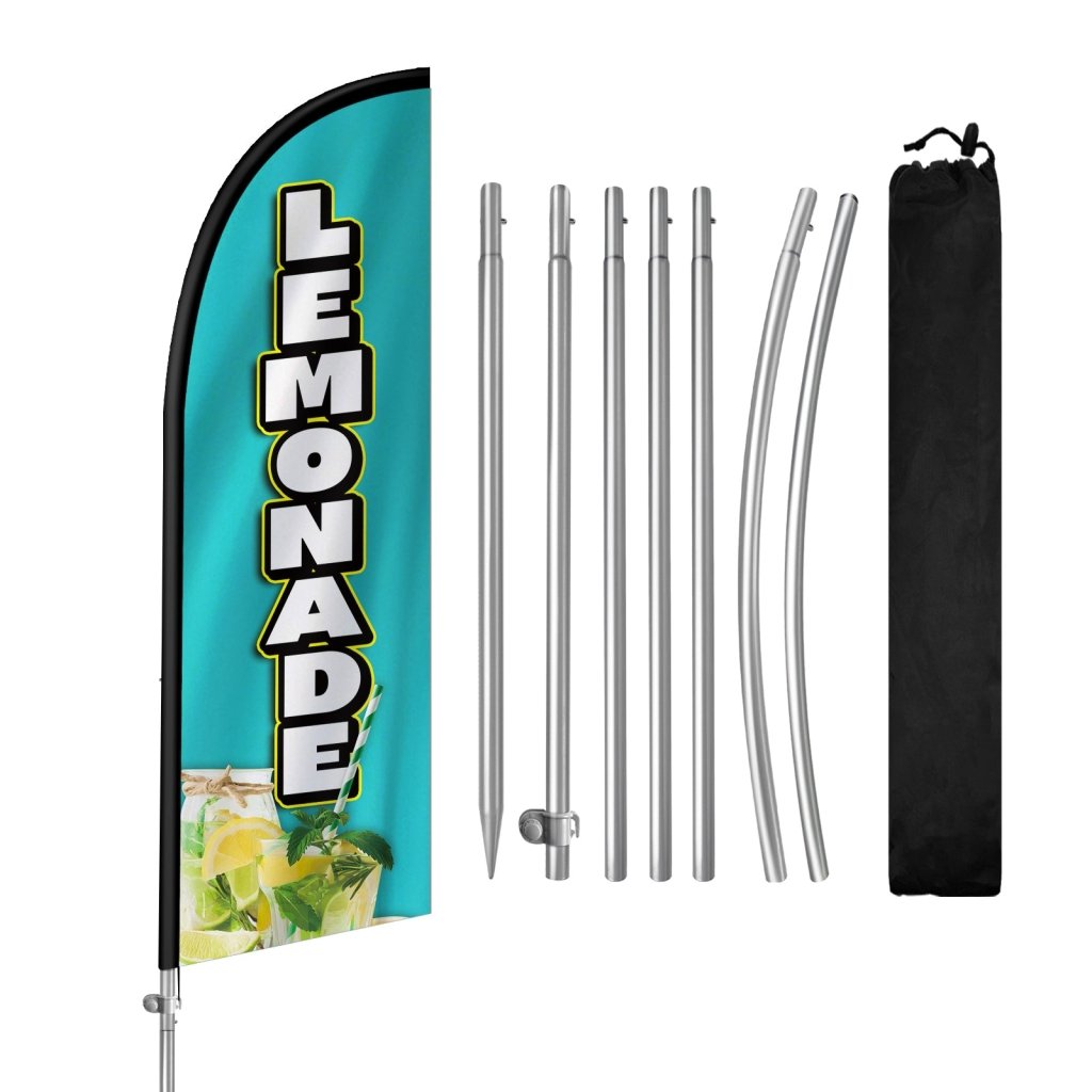 8FT Lemonade Sign Feather Flag with Stainless Steel Pole Kit(2m flag set)