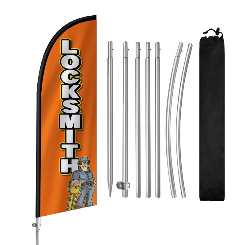 8FT Locksmith Banner Feather Flag with Stainless Steel Pole Kit(2m flag set)