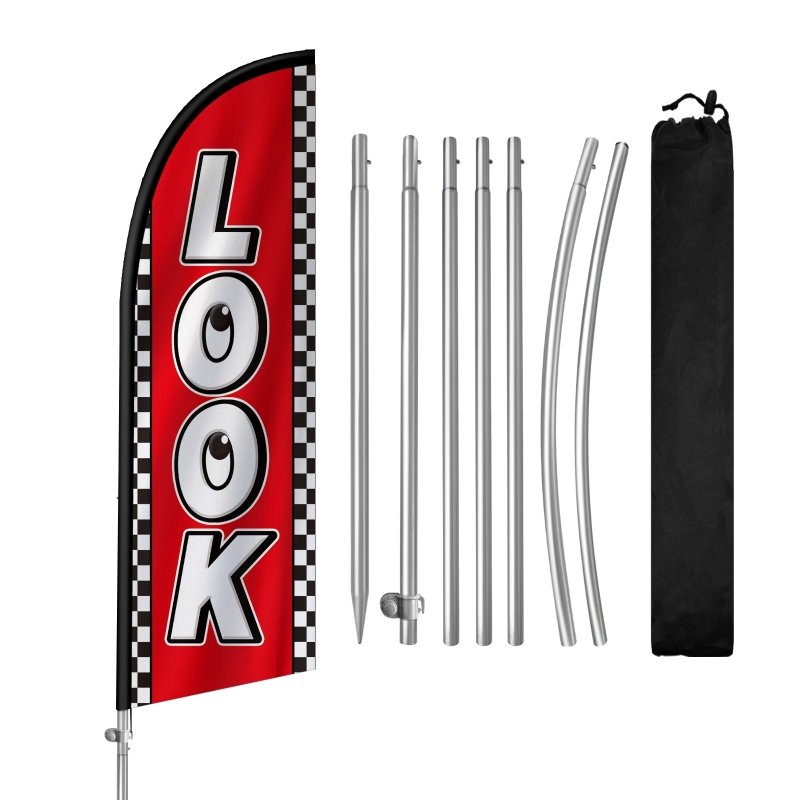 8FT Look Banner Feather Flag with Stainless Steel Pole Kit(2m flag set)