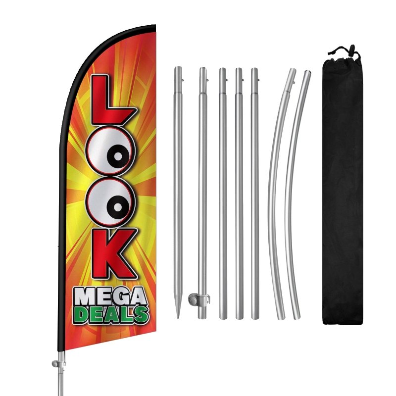 8FT Look Mega Deals Banner Feather Flag with Stainless Steel Pole Kit(2m flag set)