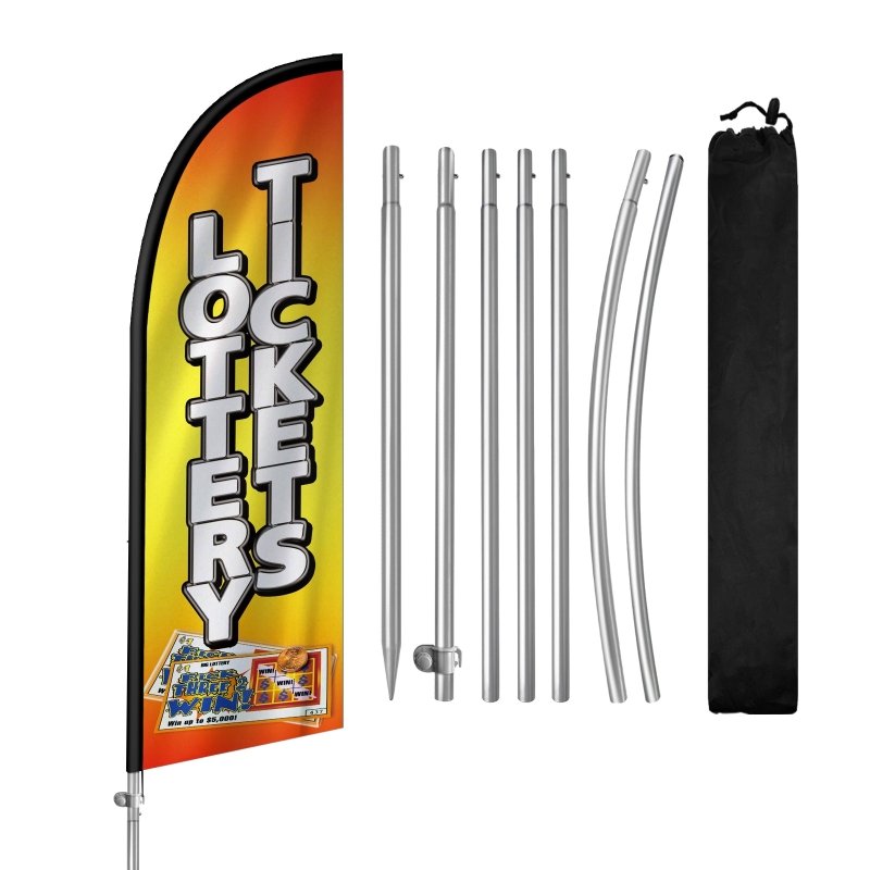 8FT Lottery Tickets Banner Feather Flag with Stainless Steel Pole Kit(2m flag set)