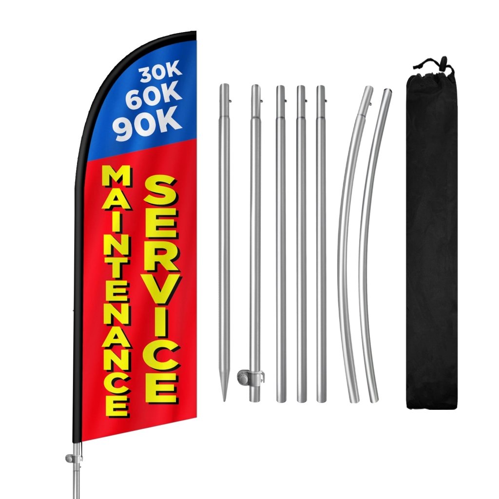 8FT Maintenance Service Red Feather Flag with Stainless Steel Pole Kit(2m flag set)