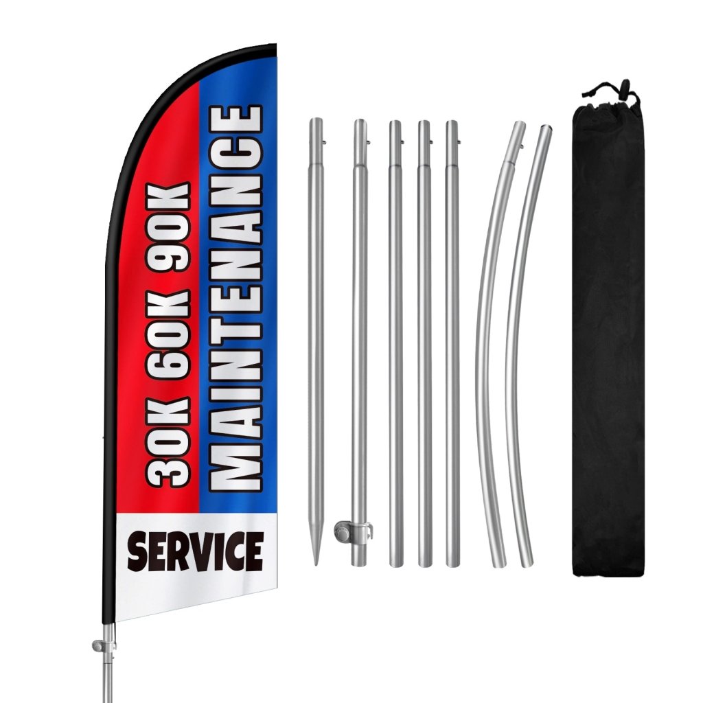 8FT Maintenance Service Red&Blue Feather Flag with Stainless Steel Pole Kit(2m flag set)