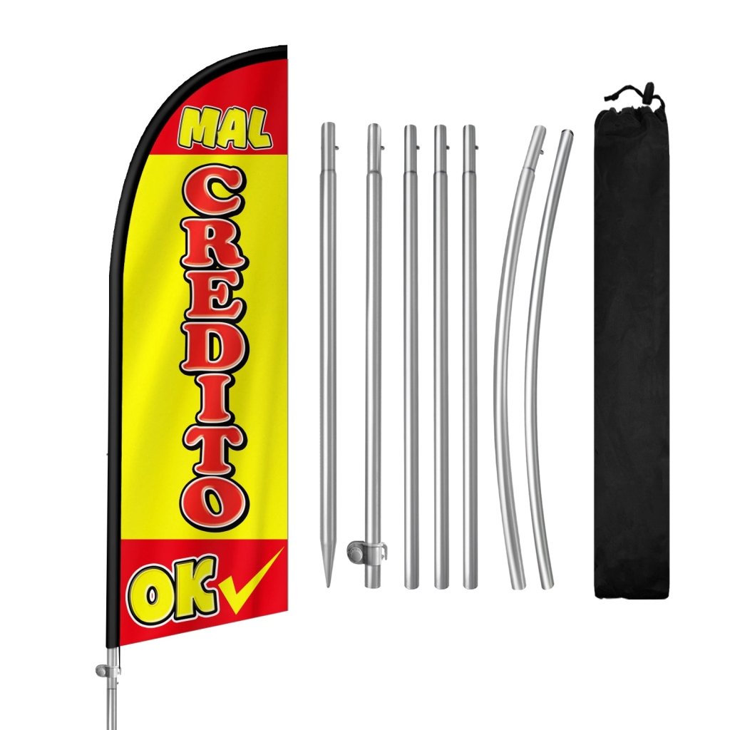 8FT Mal Credito Ok Banner Feather Flag with Stainless Steel Pole Kit(2m flag set)