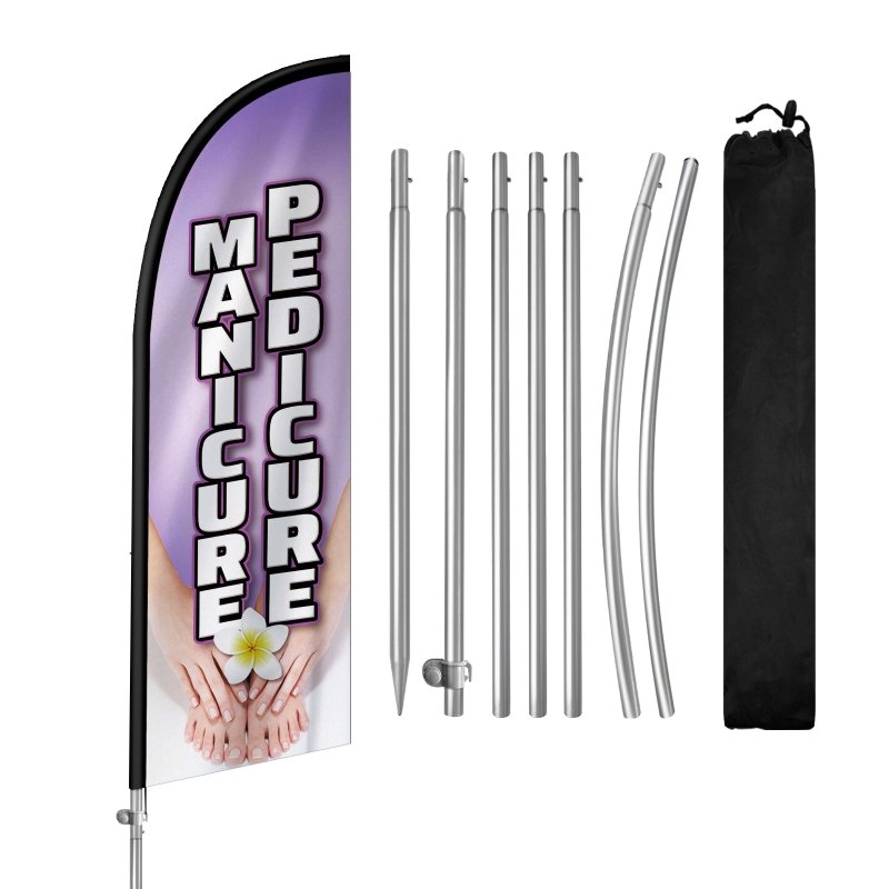 8FT Manicure Pedicure Banner Feather Flag with Stainless Steel Pole Kit(2m flag set)