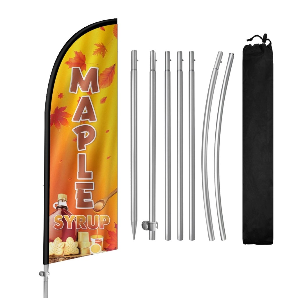 8FT Maple Syrup Sign Feather Flag with Stainless Steel Pole Kit(2m flag set)