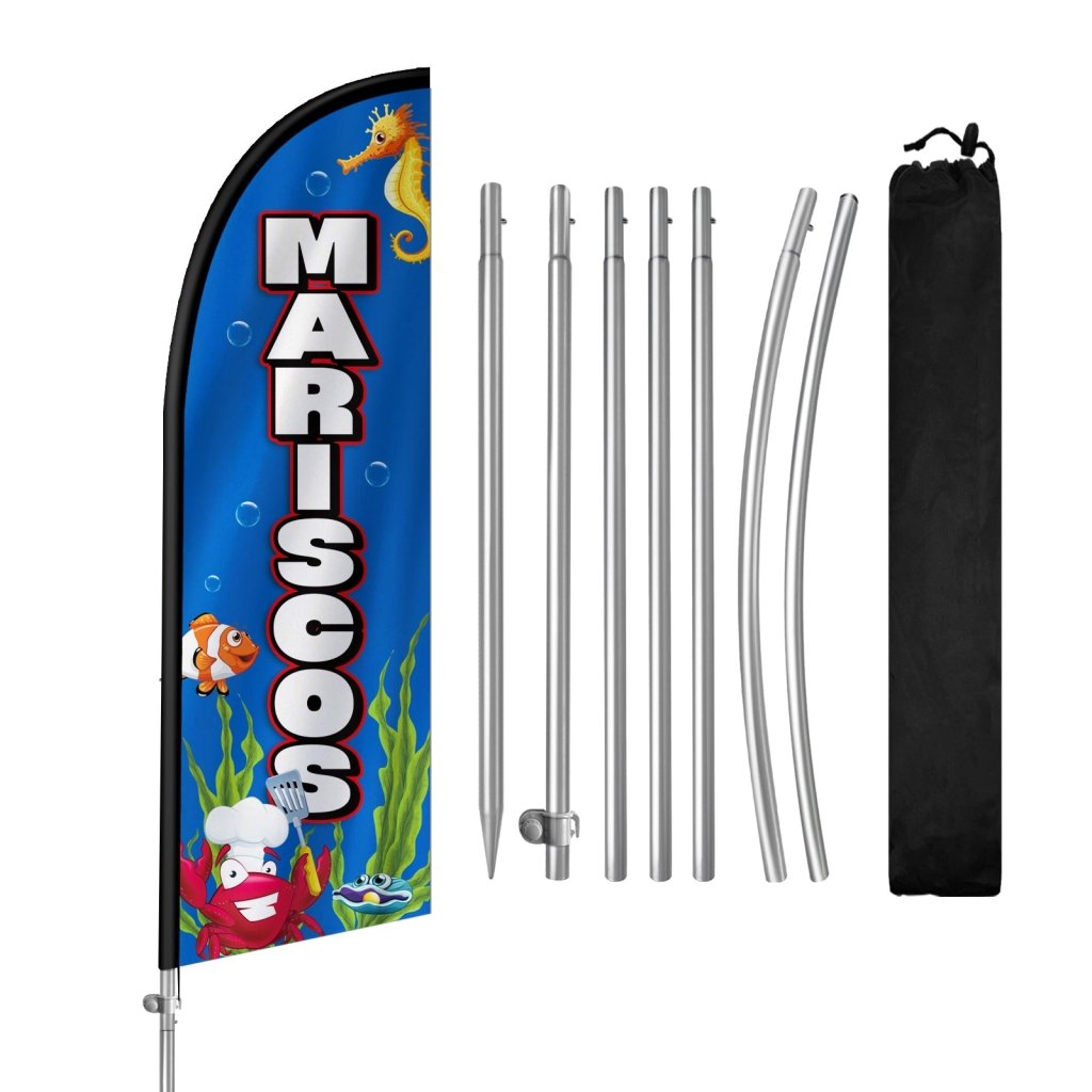 8FT Mariscos Banner Feather Flag with Stainless Steel Pole Kit(2m flag set)