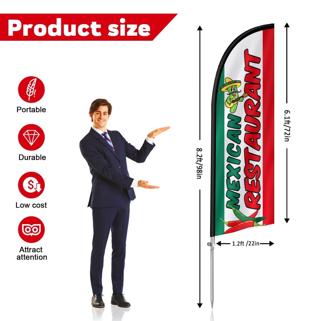 8FT Mexican Restaurant Banner 01 Feather Flag with Stainless Steel Pole Kit(2m flag set)